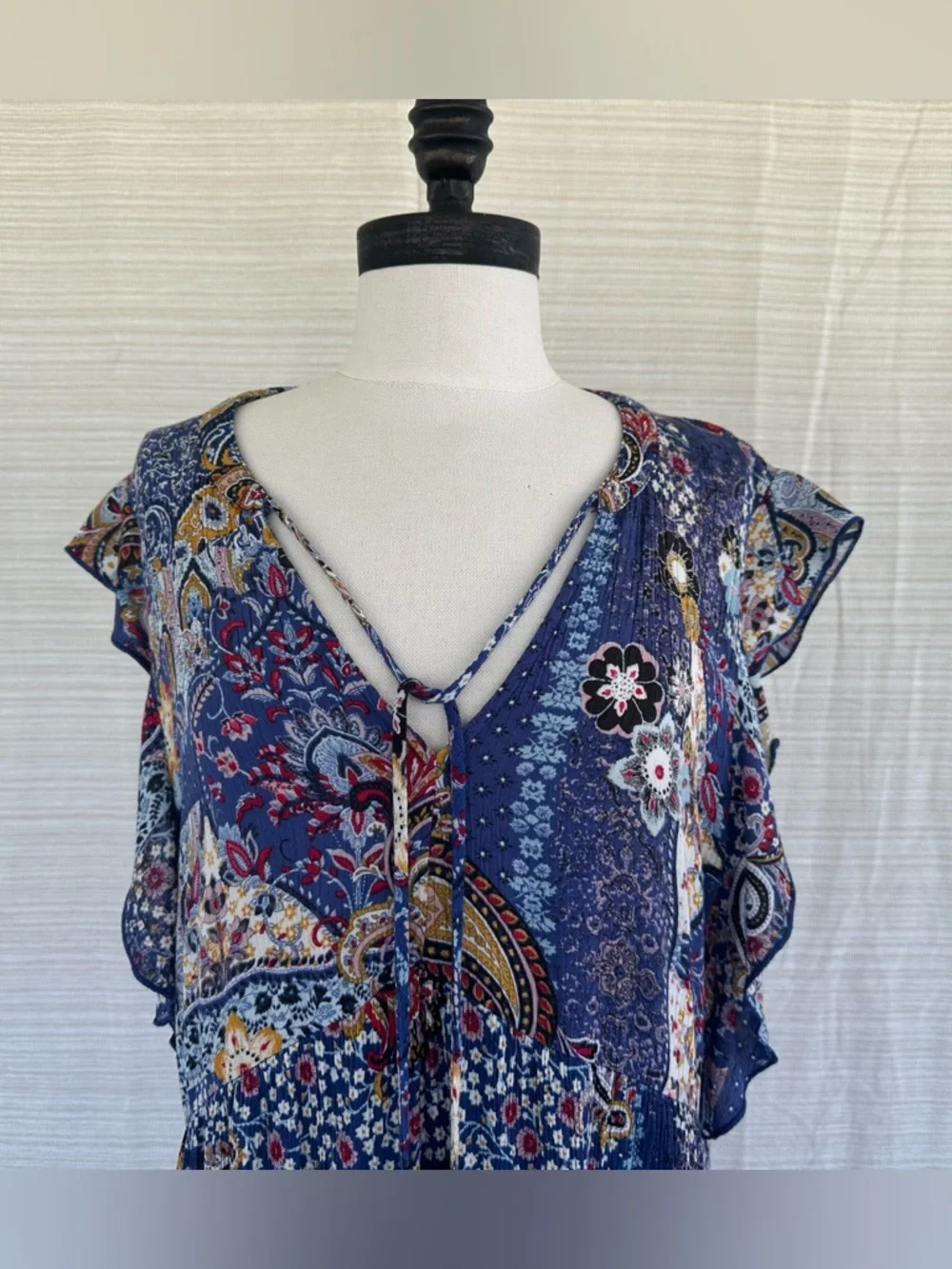 Knox Rose Navy Blue Floral Tassel Peasant Dress - Picture 5 of 17